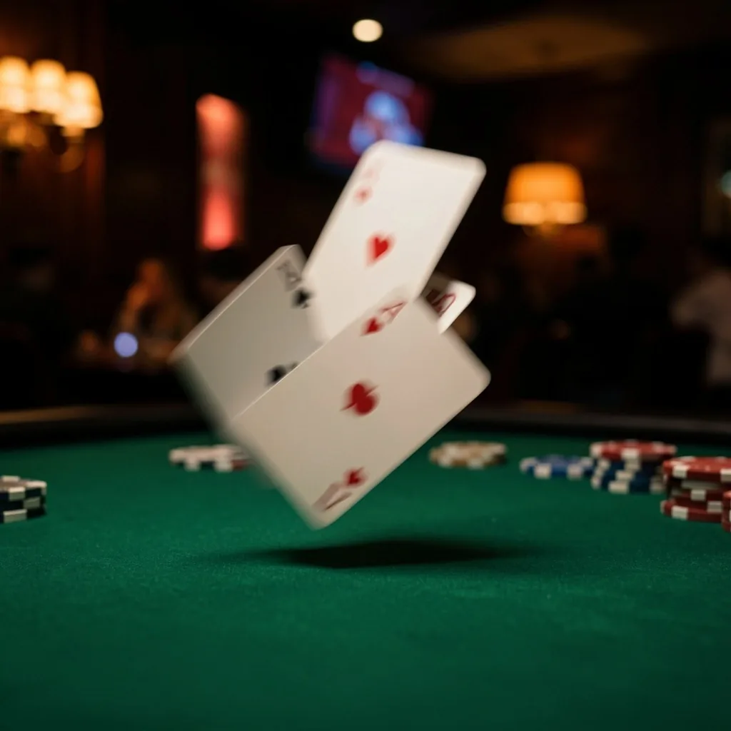 Playing cards mid-shuffle