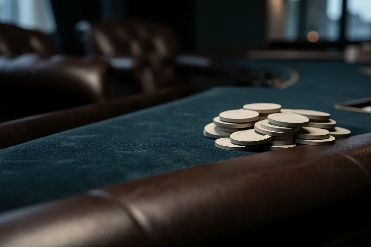 Stack of professional poker chips on green felt